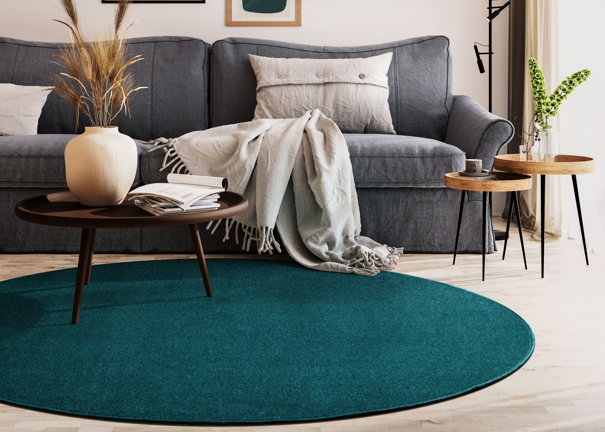 Kurzflor Teppich Cambridge Young - Rund Türkis Ø 125 cm