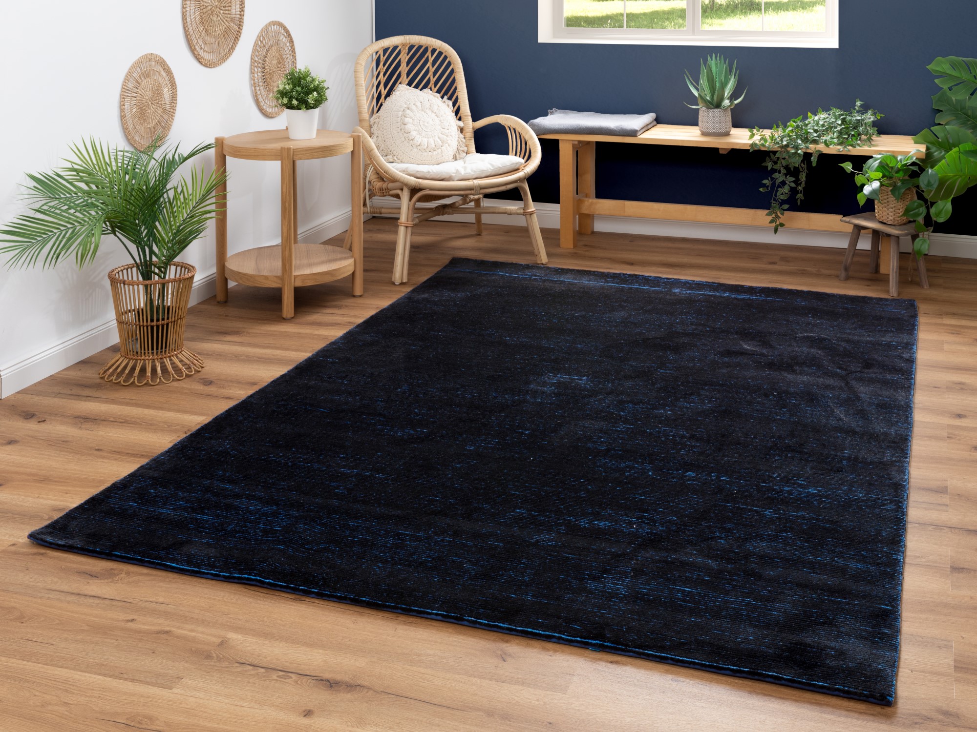 Nepal Teppich Rib Eye Neutral Silk 60 königsblau-schwarz