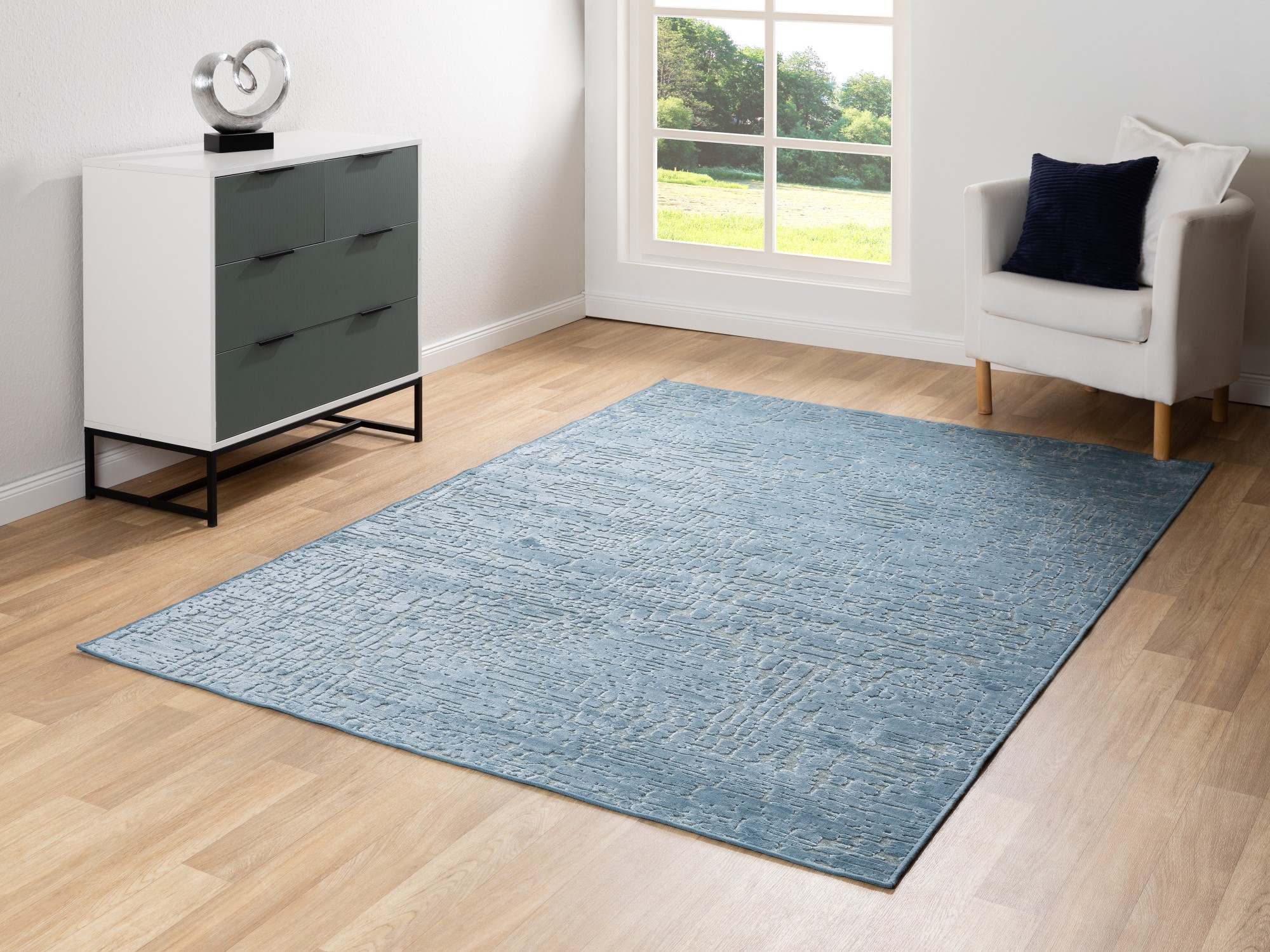 Kurzflor Teppich Imperia - Rectangles 160x230 Blau
