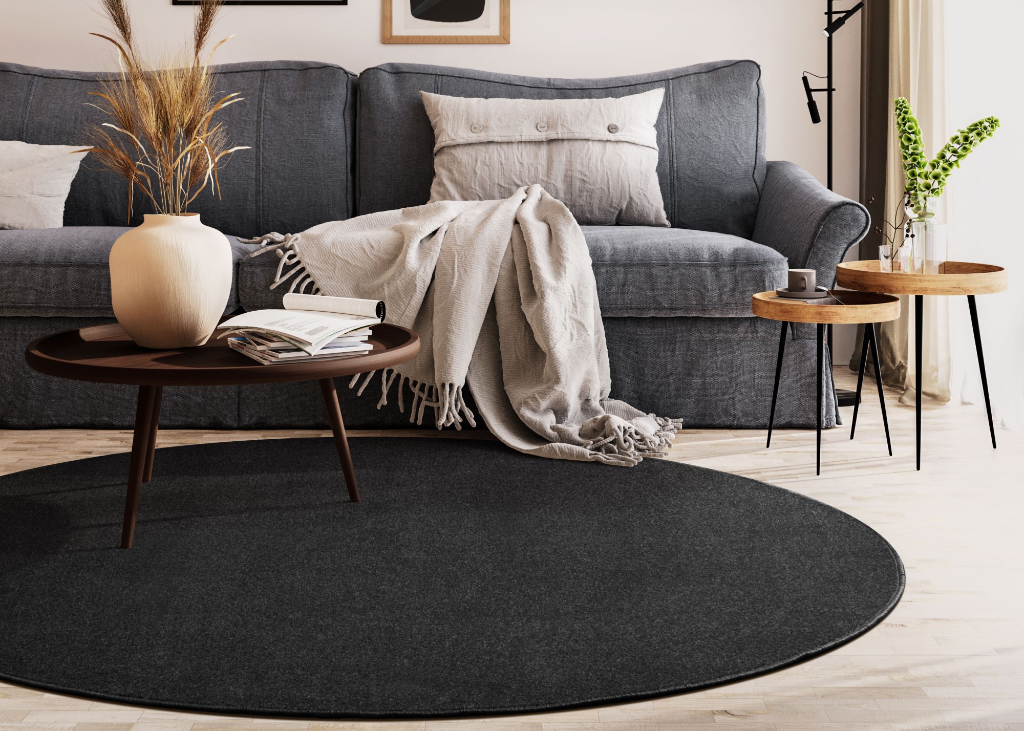 Kurzflor Teppich Cambridge Young - Rund Dunkelgrau Ø 125 cm