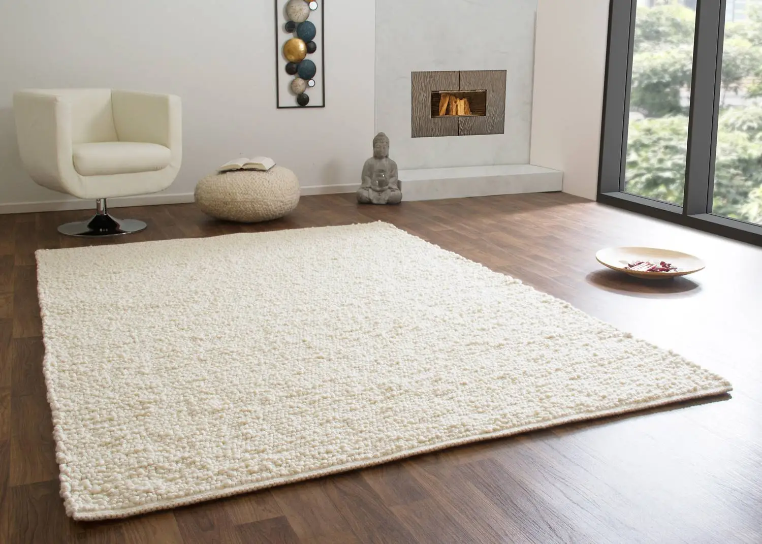 Handweb Teppich Ammersee Weiß 70x140 cm