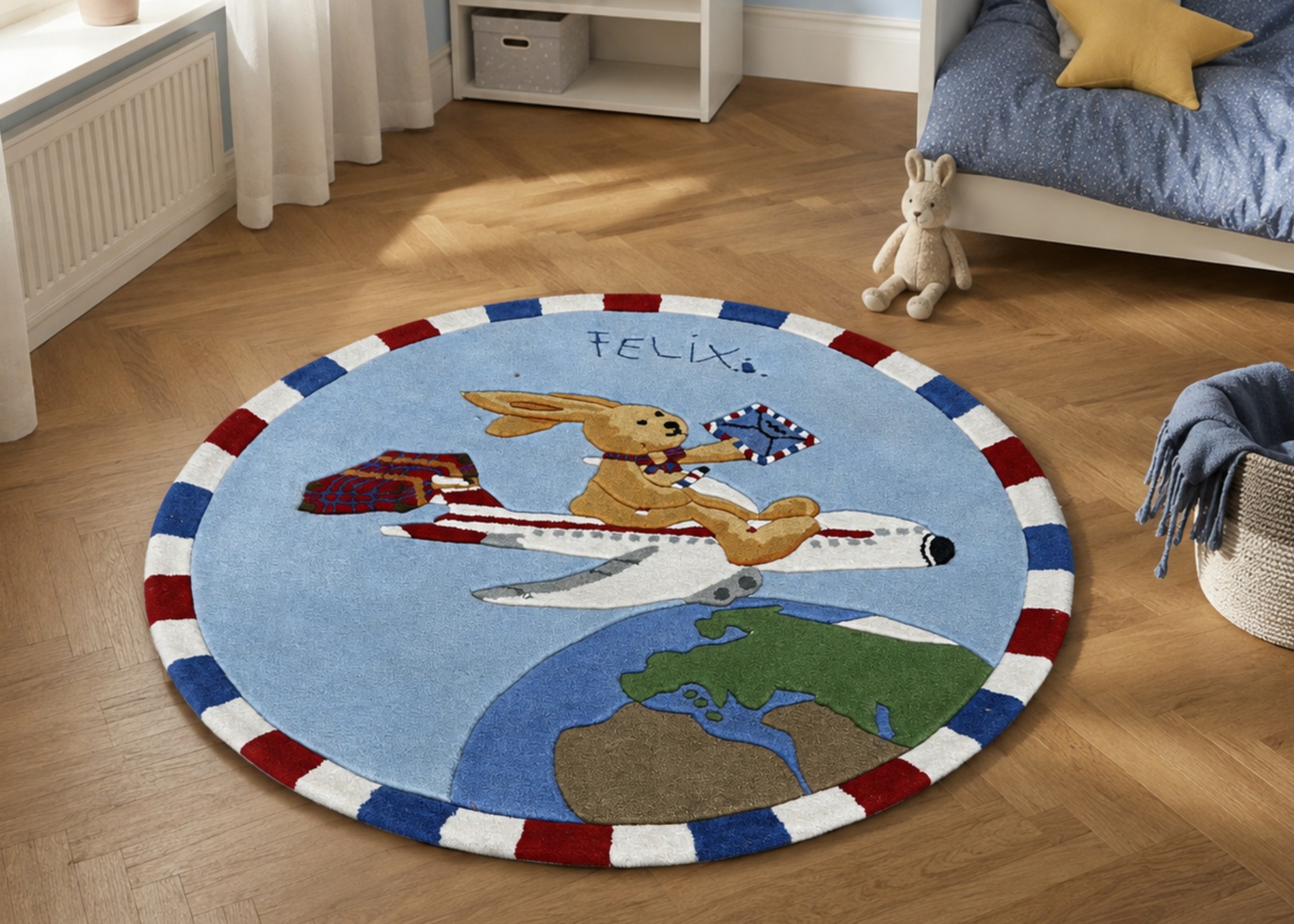 Kinderteppich Felix der Hase - auf Reisen 130x130 cm