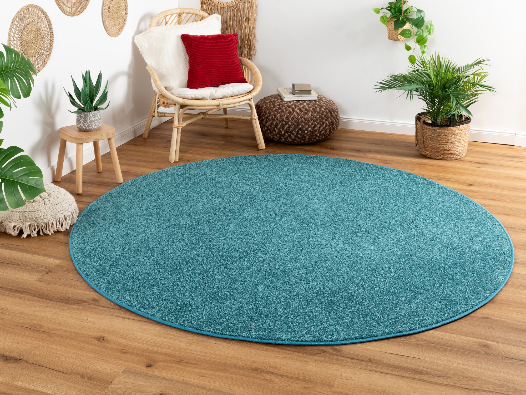 Kurzflor Teppich Cambridge - Rund Türkis Ø 80 cm Kurzflor Teppich Cambridge - Rund Türkis Ø 80 cm