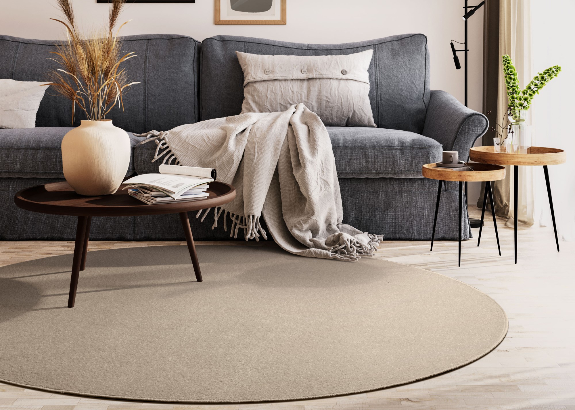 Kurzflor Teppich Cambridge Young - Rund Taupe Ø 125 cm