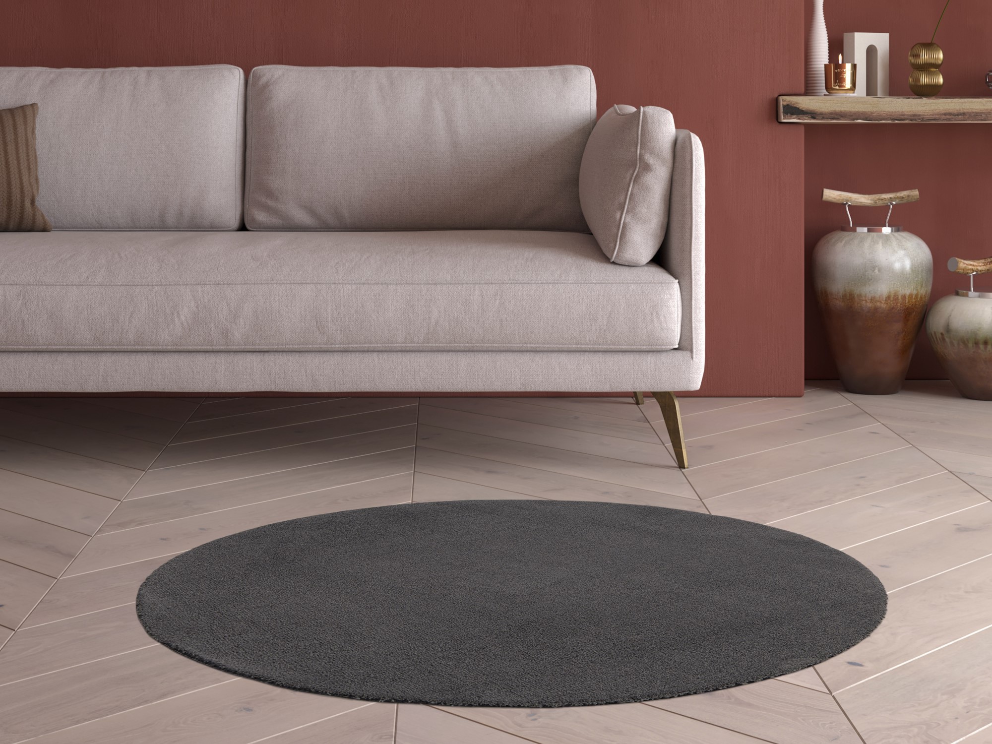Kurzflor Teppich Barcelona  - Rund