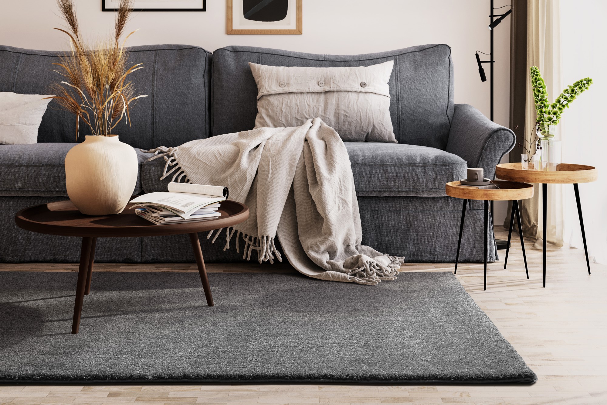 Hochflor Teppich Chamonix Grau 80x150 cm