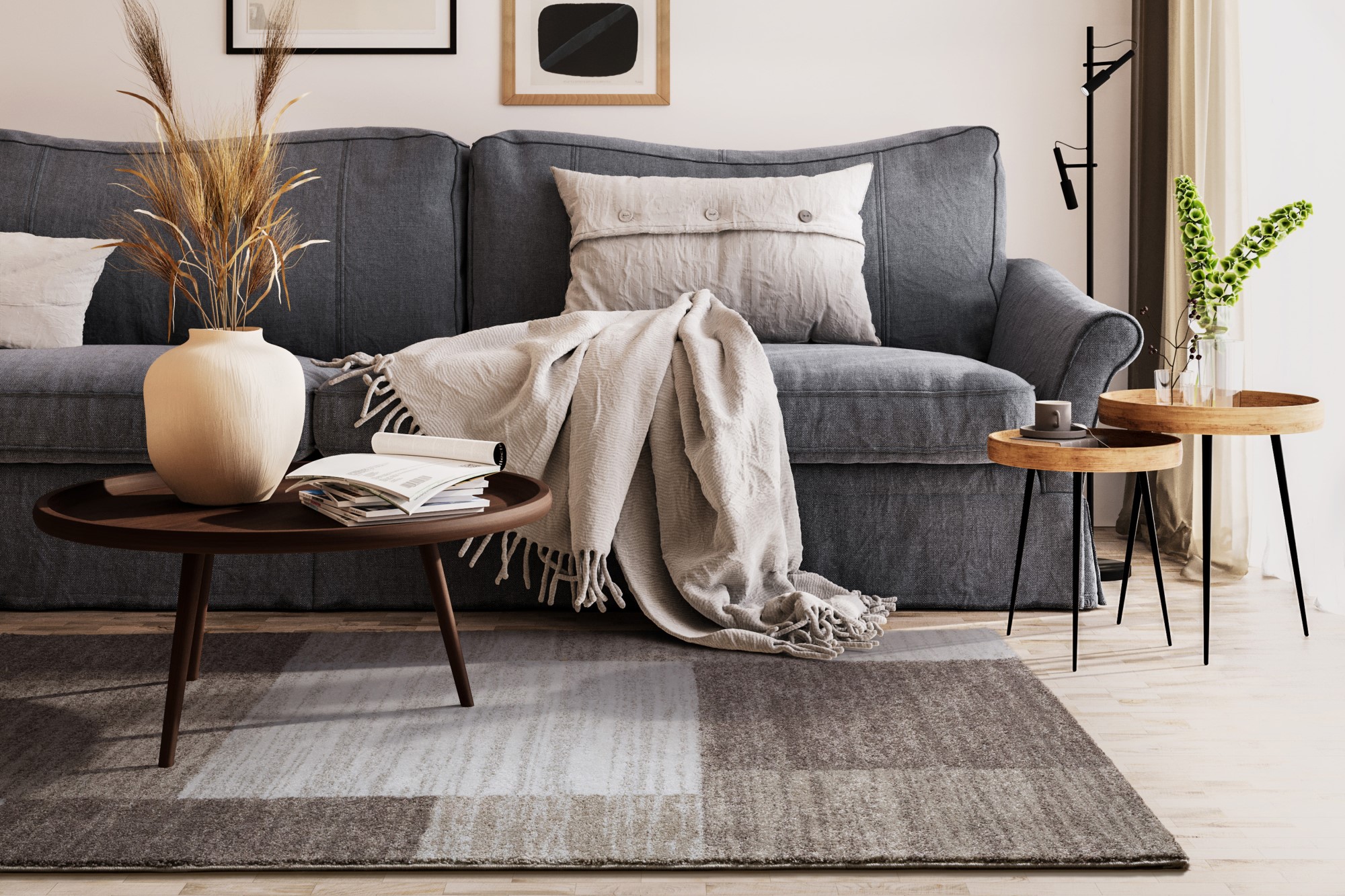 Kurzflor Teppich Nancy - Felder Beige braun 80x150 cm