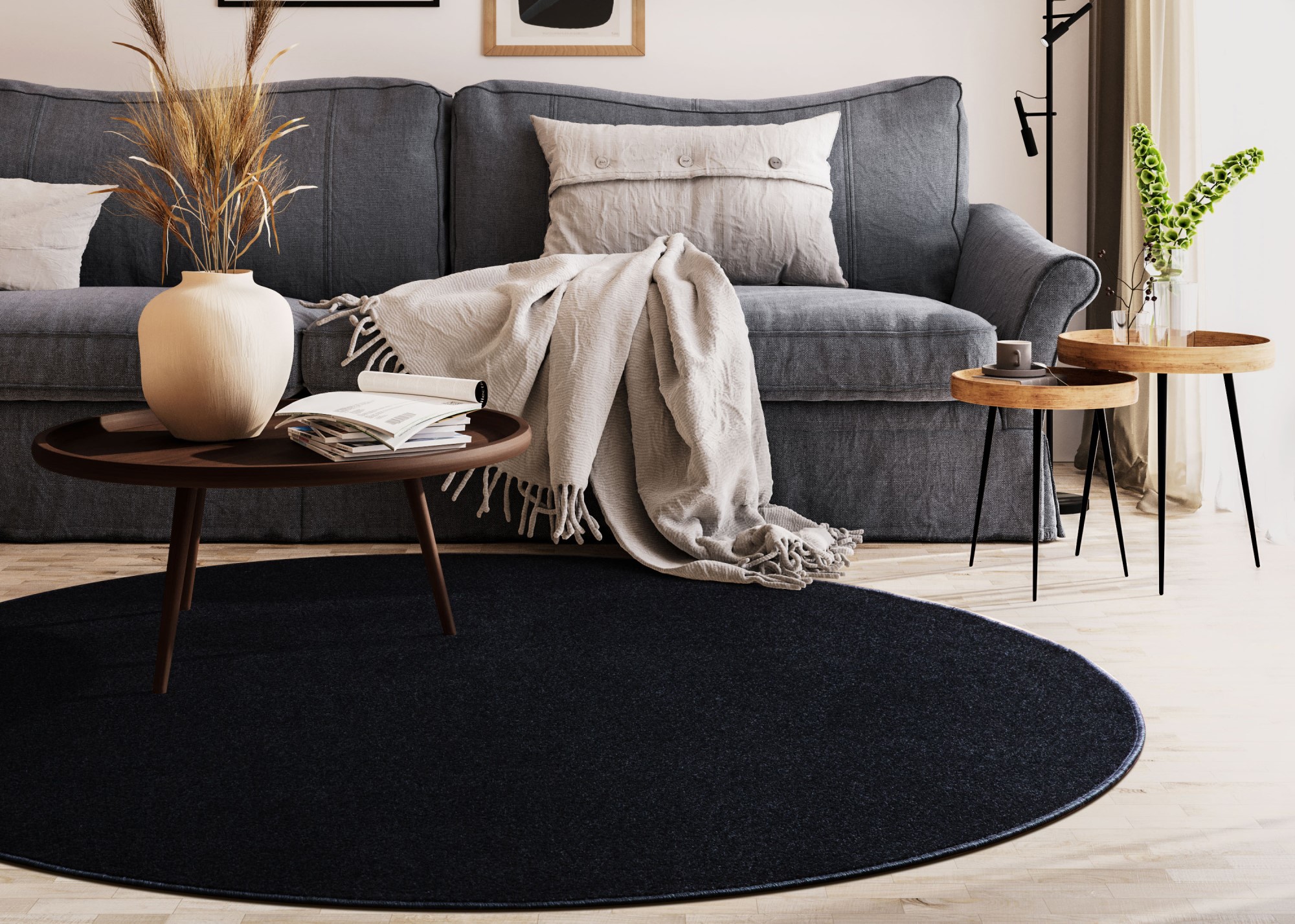 Kurzflor Teppich Cambridge Young - Rund Schwarz Ø 125 cm