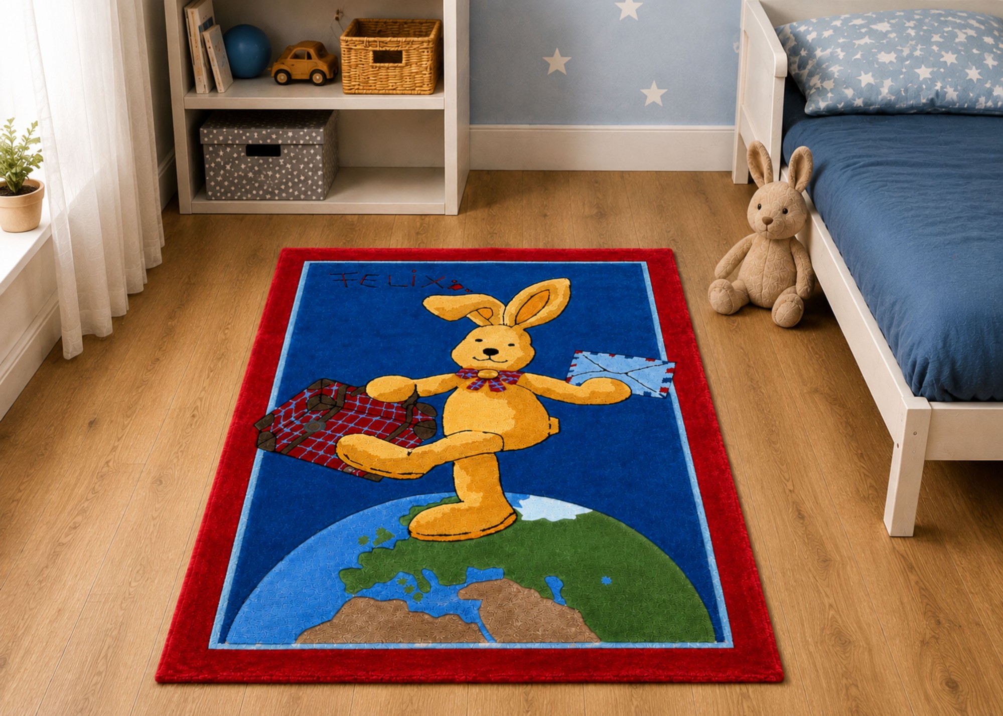 Kinderteppich Felix der Hase -Weltkugel 110x170 cm