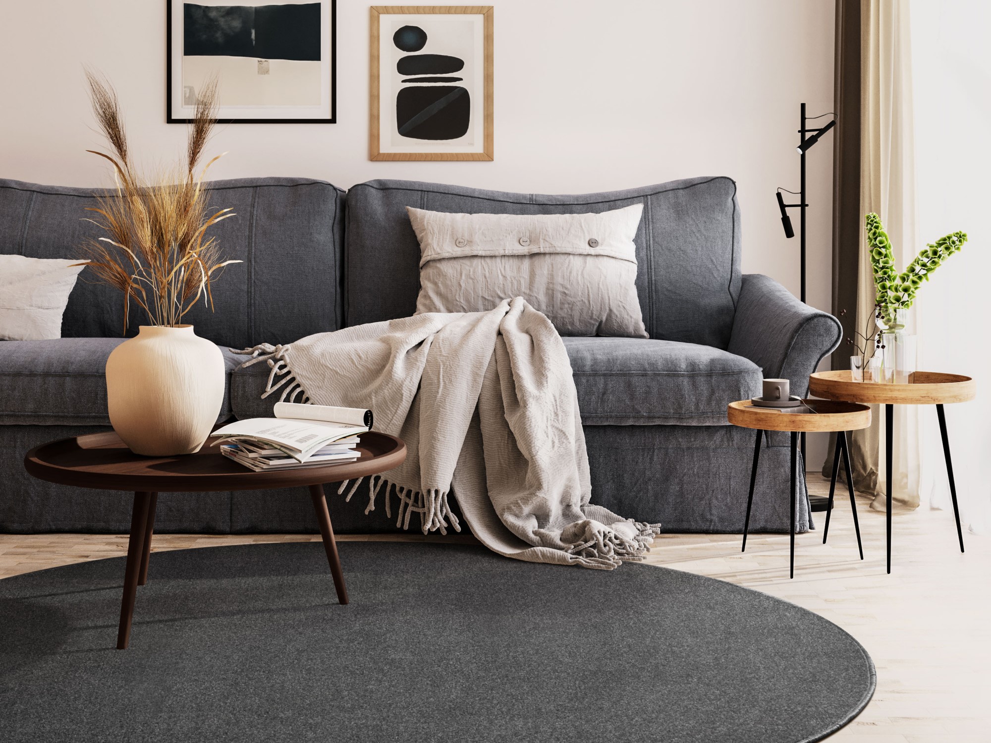 Kurzflor Teppich Cambridge Young - Rund Grau Ø 125 cm