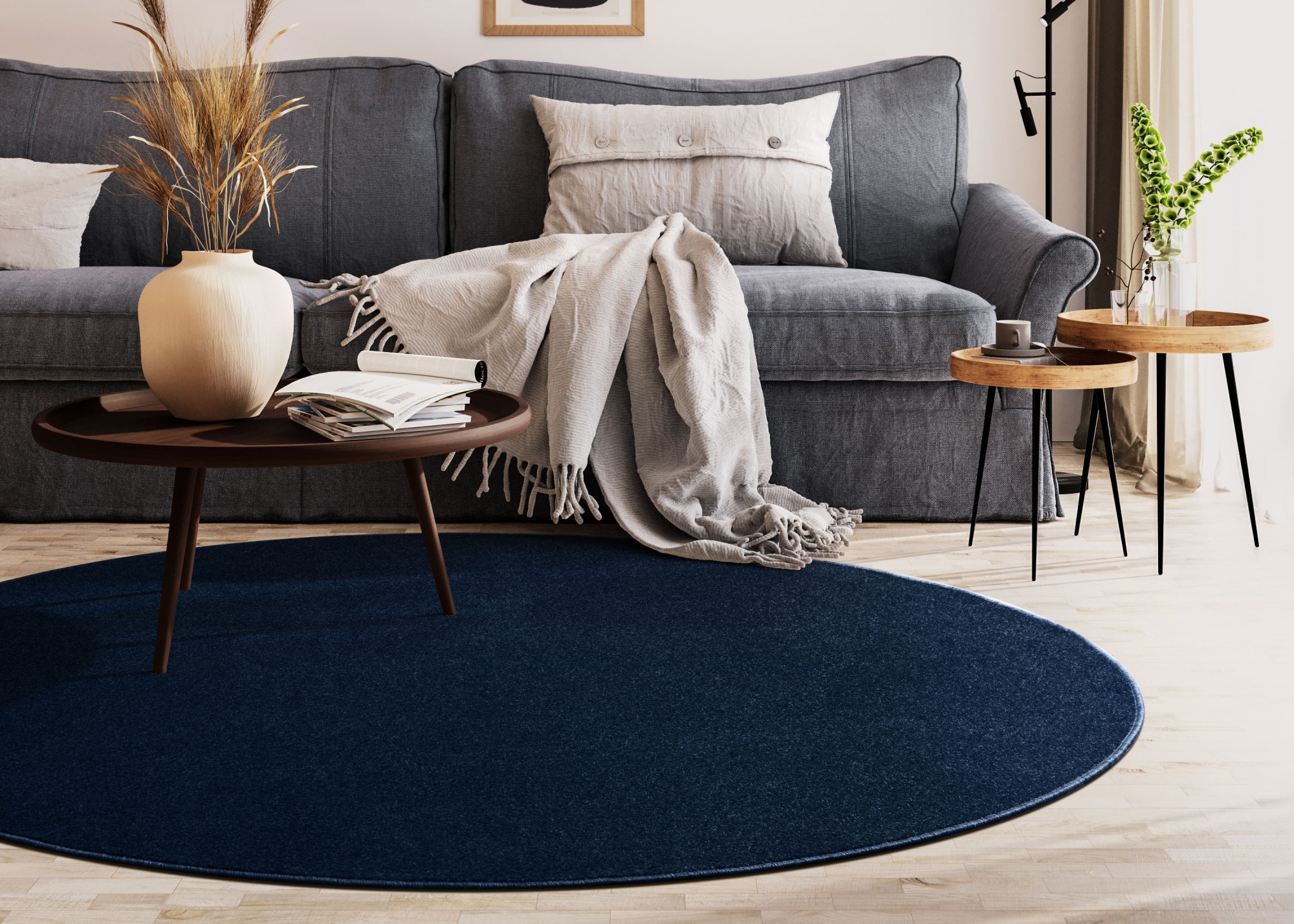 Kurzflor Teppich Cambridge Young - Rund Blau Ø 125 cm