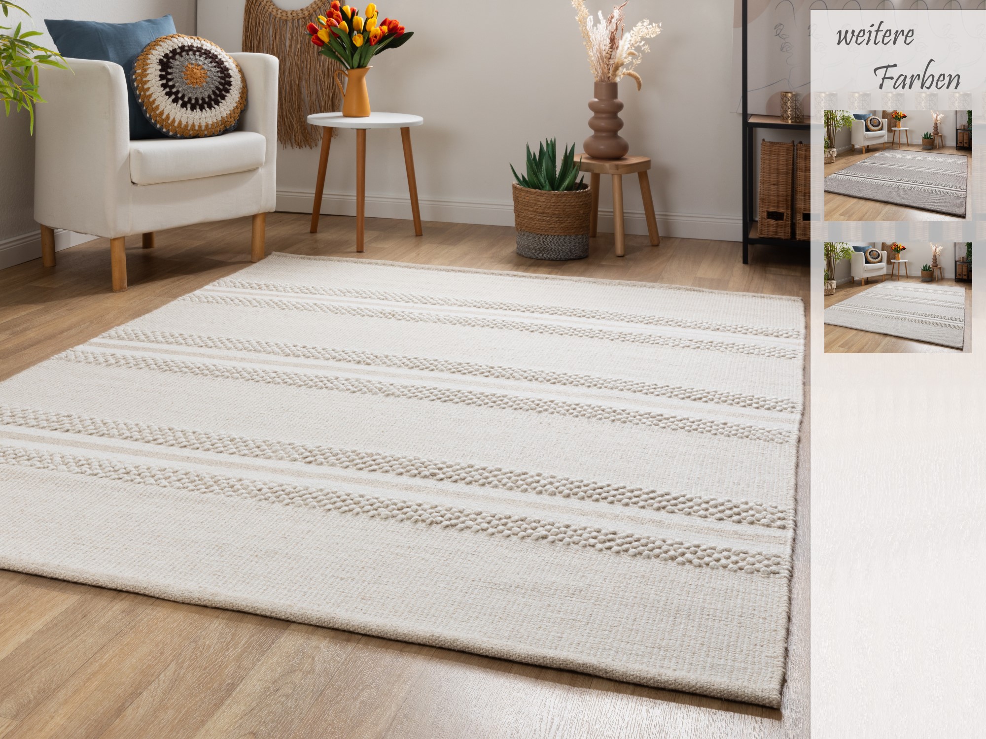 Handweb Teppich Habo - Breite Streifen