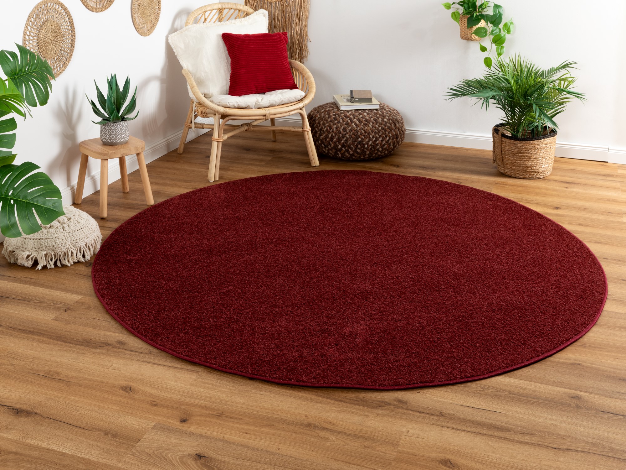 Kurzflor Teppich Cambridge - Rund Burgund Ø 80 cm Kurzflor Teppich Cambridge - Rund Burgund Ø 80 cm