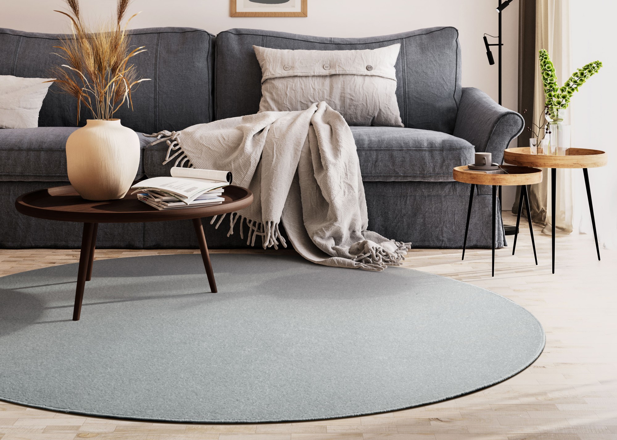 Kurzflor Teppich Cambridge Young - Rund Silber Ø 125 cm