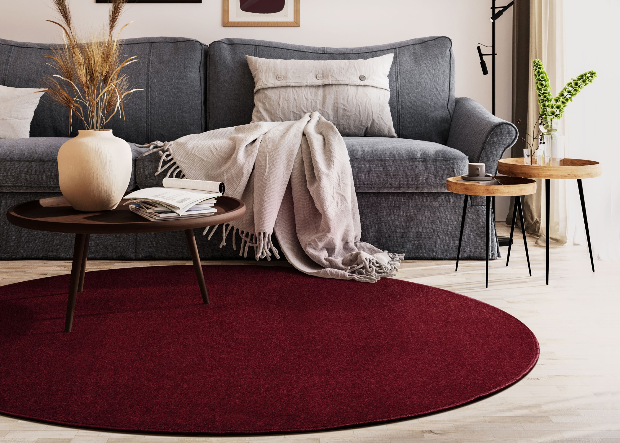 Kurzflor Teppich Cambridge Young - Rund Bordeauxrot Ø 125 cm