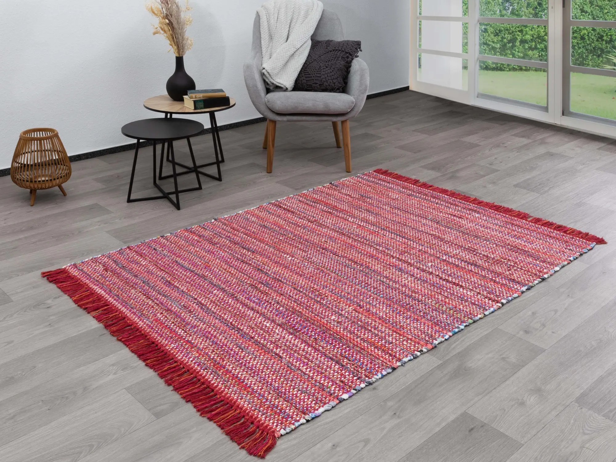 Handweb Teppich Nango Rot 70x140 cm