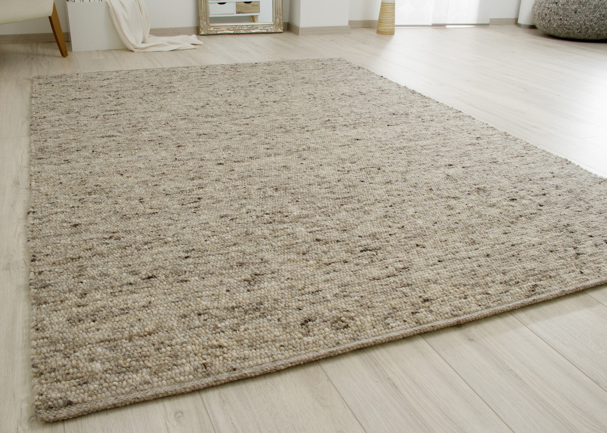 Handweb Teppich Murnau Natur Grau Rechteckig Wunschmaß