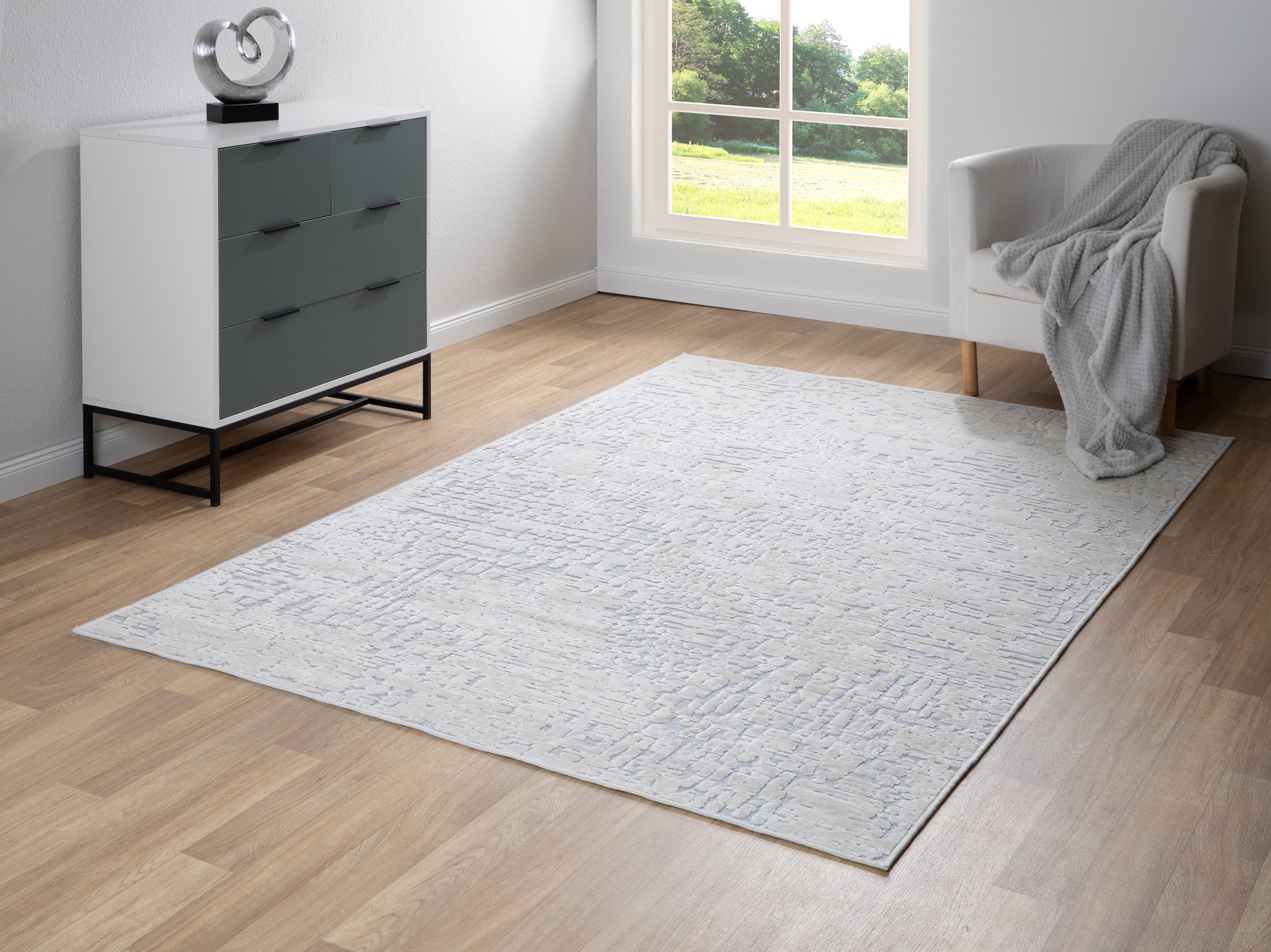 Kurzflor Teppich Imperia - Rectangles 160x230 Creme