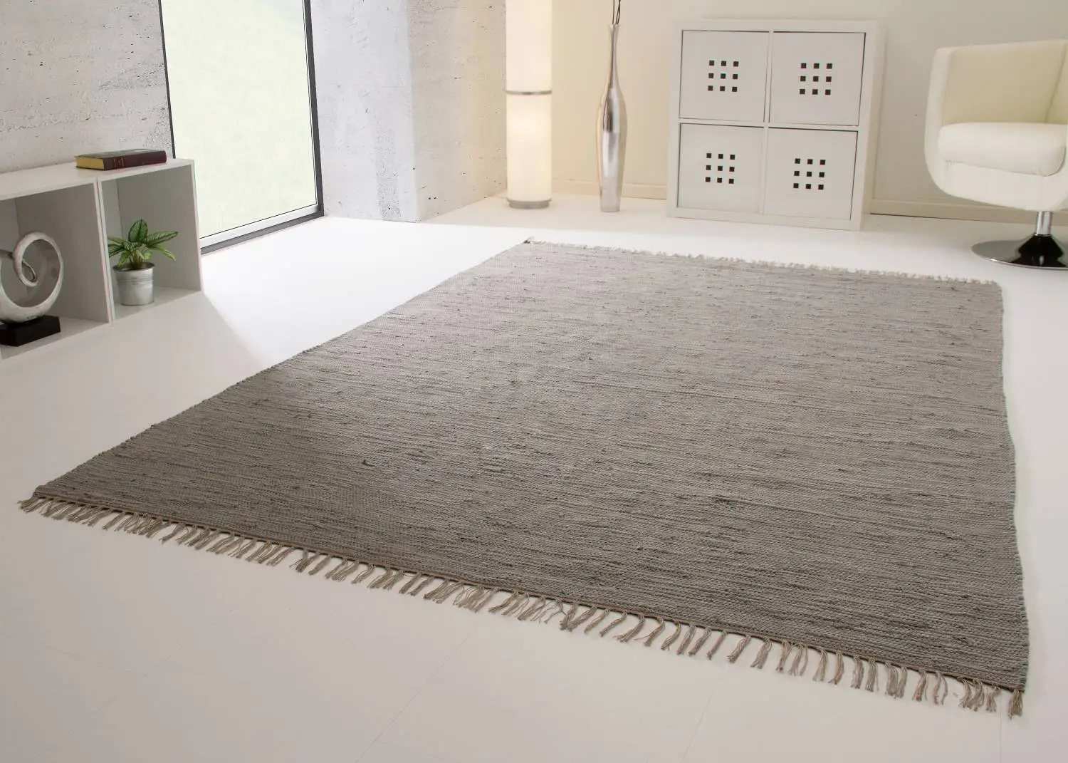 Handweb Teppich Indira Grau 60x120 cm