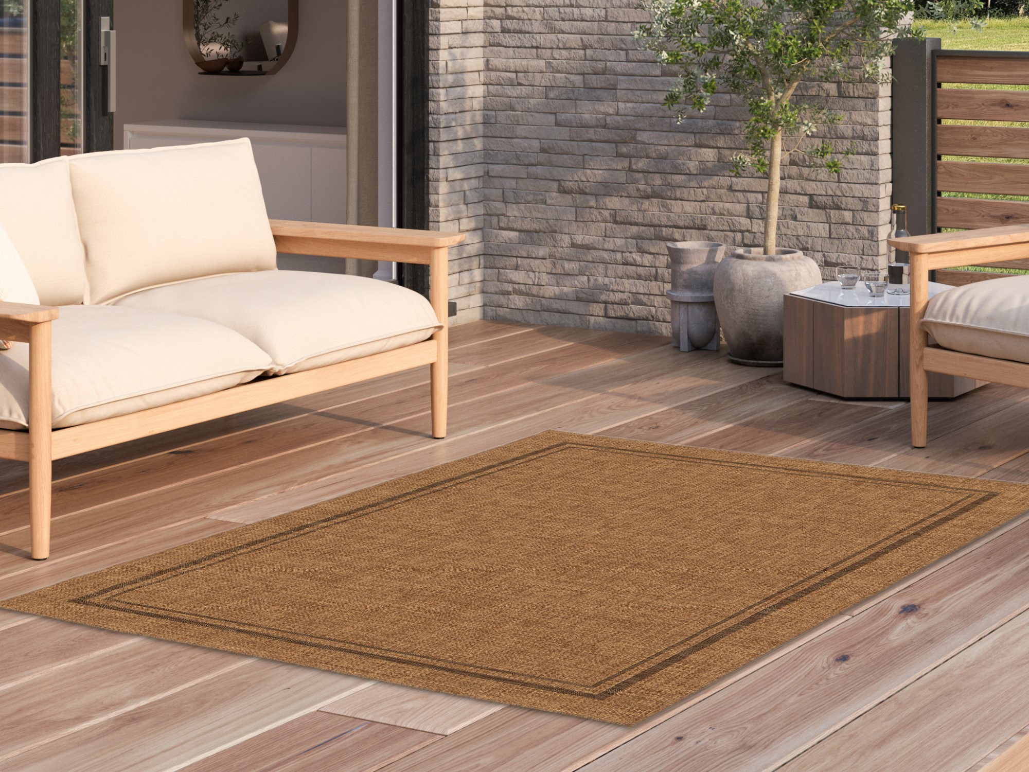 In- und Outdoorteppich Oslo - Bordüre Dunkel