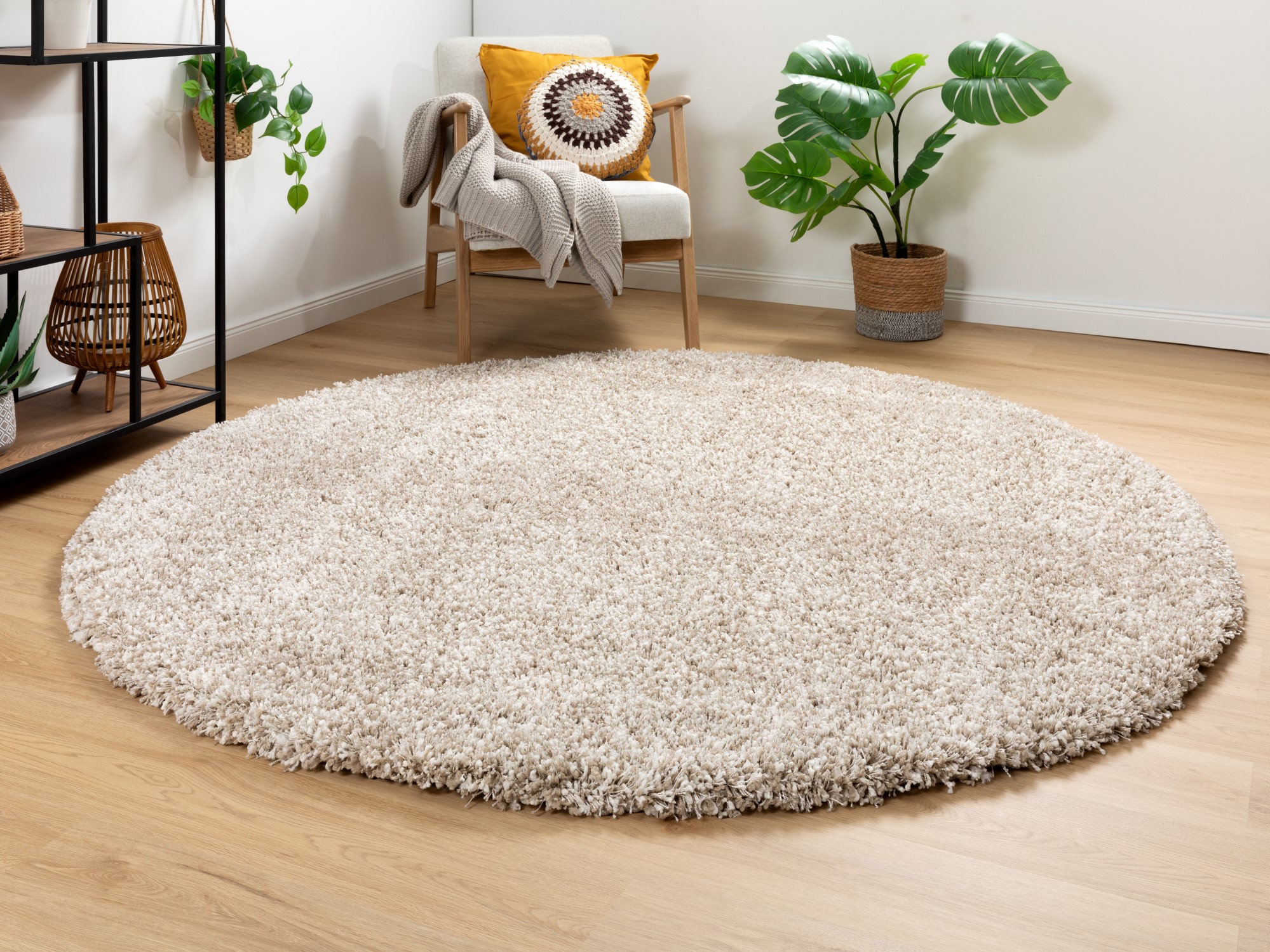 Hochflor Teppich Twilight Rund Creme meliert Ø 120 cm