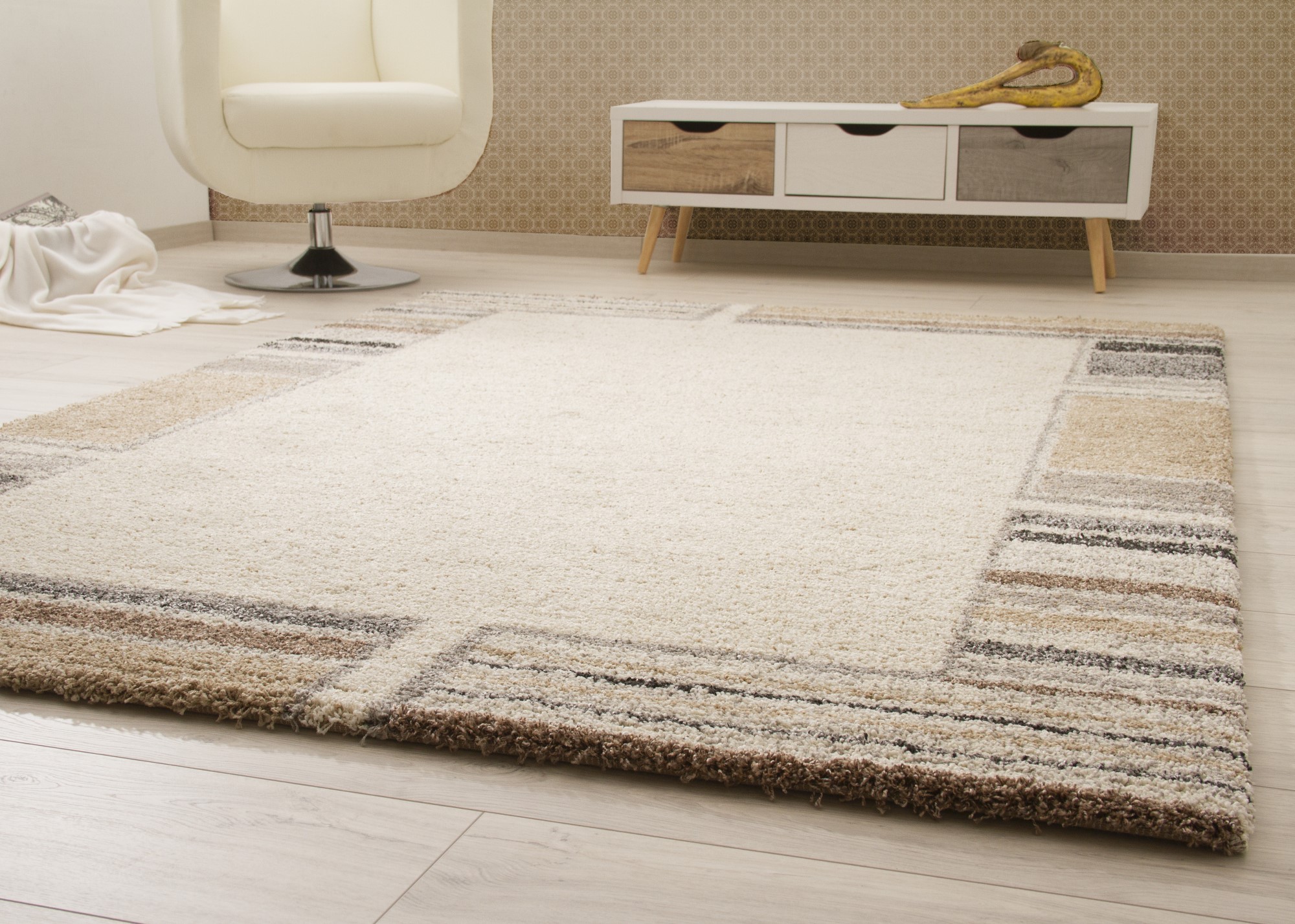 Wohnzimmer Schlafzimmer Teppich Contemporary Comfort Grau Beige Braun