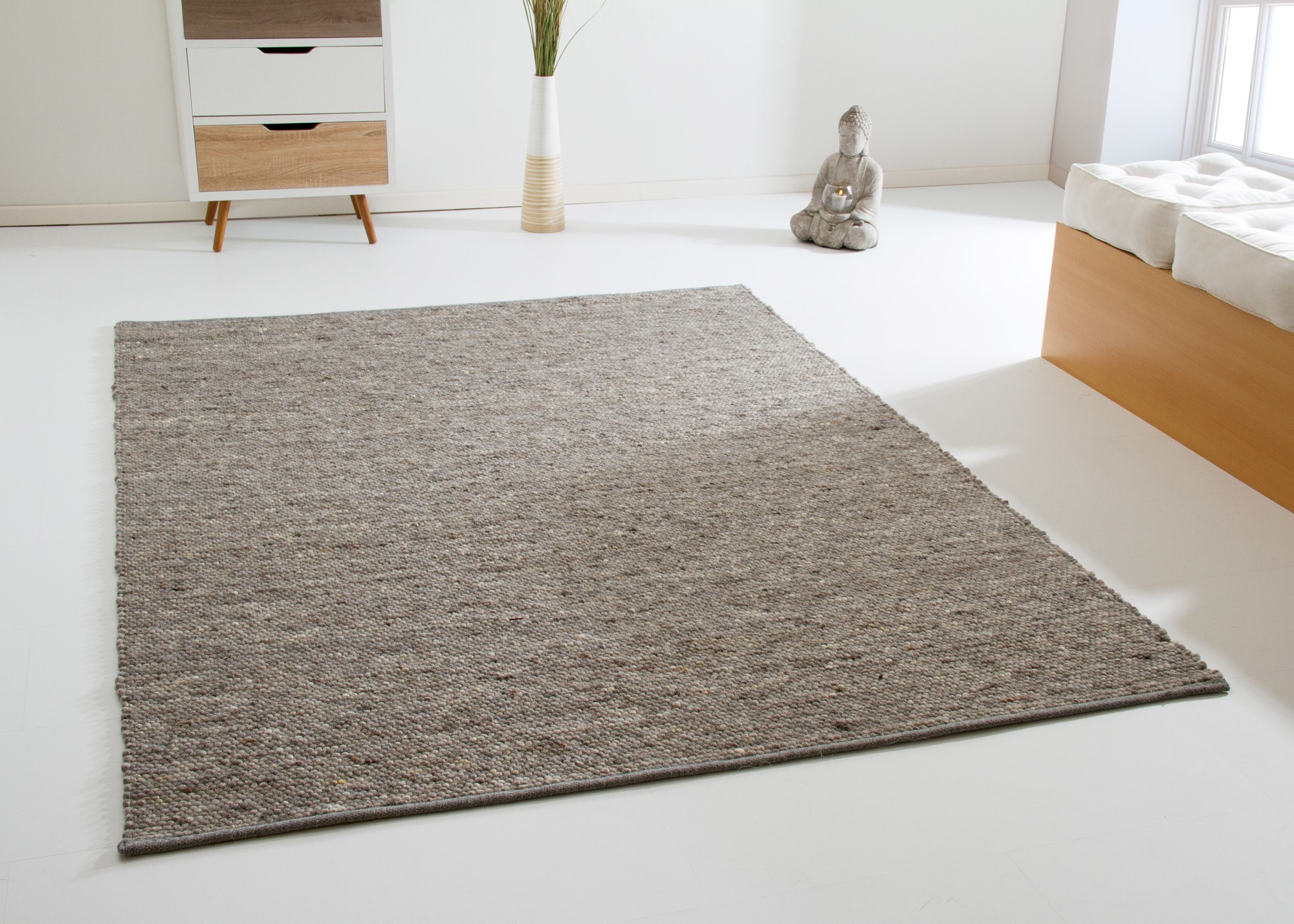 T.Carpet Handweb-Teppich Lambrecht 200x240cm | Gewalkte Schurwolle Beige | Für Wohnzimmer & Mehr